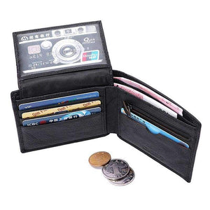 Planet Gates RFID Blocking Genuine Cowhide Leather New Men's Wallets Antimagnetic 3 Folds Black Samll Zipper Coin Pocket ID Card Holder Purse