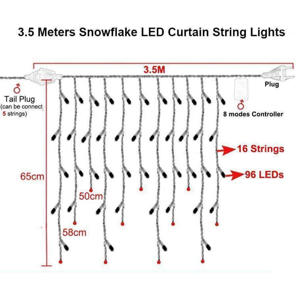 Planet Gates RGB / EU Plug Holiday Lighting 3.5M 96 LED Snowflake Fairy Curtain LED String Lights Outdoor Christmas Lights For Home Party Xmas Decoration