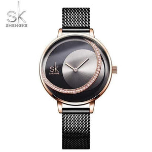 Planet Gates RGBlack Steel Women Watches Fashion Waterproof Rhinestone Lady Watch Elegant Unique  Casual Stainless Steel Creative