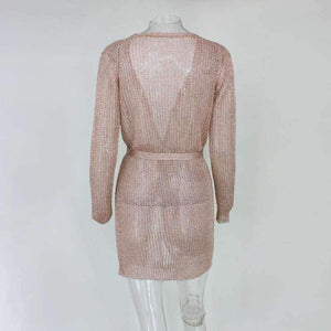 Planet Gates Rgold / L Women Dress 2018 New White Sexy Deep V-neck Summer Beach Party Mesh Dress Sequins Beach Dresses Dropship