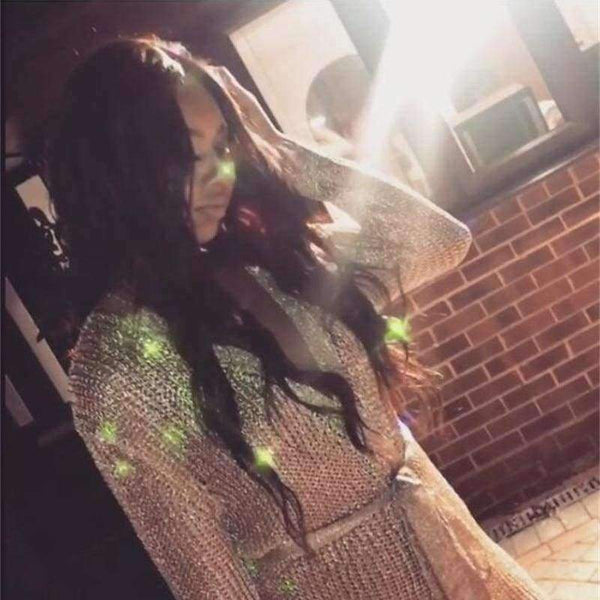 Planet Gates Rgold / L Women Dress 2018 New White Sexy Deep V-neck Summer Beach Party Mesh Dress Sequins Beach Dresses Dropship