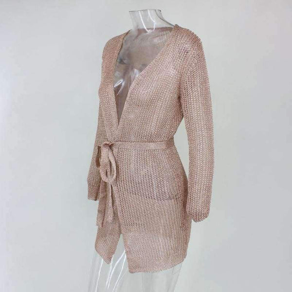 Planet Gates Rgold / L Women Dress 2018 New White Sexy Deep V-neck Summer Beach Party Mesh Dress Sequins Beach Dresses Dropship