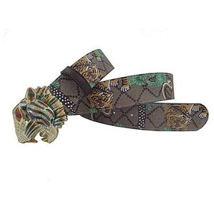 Western Rhinestone Tiger Buckle Tiger Print Leather Men Belt Fashion Jeans Causal Pants Men Belt