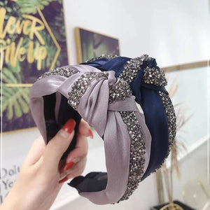 Rhinestone Hairband Women Solid Wide Side Headband Middle Knot Turban Girls Autumn Winter Hair Accessories Headwear