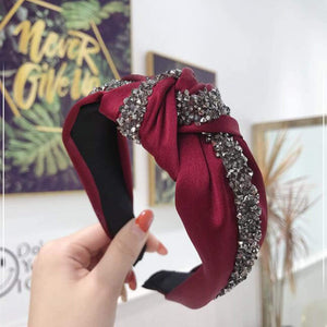 Rhinestone Hairband Women Solid Wide Side Headband Middle Knot Turban Girls Autumn Winter Hair Accessories Headwear