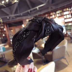 Rhinestone Hairband Women Solid Wide Side Headband Middle Knot Turban Girls Autumn Winter Hair Accessories Headwear