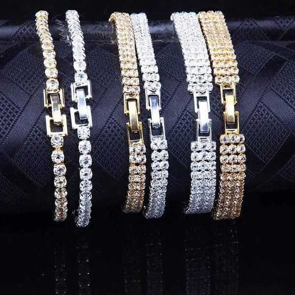 Planet Gates Rhinestone Zircon Rome Bride CZ  Tennis Multi-layer Gold silver Bracelet & Bangles Men/Women Hip hop Party Jewelry  4.0 mm*19 cm