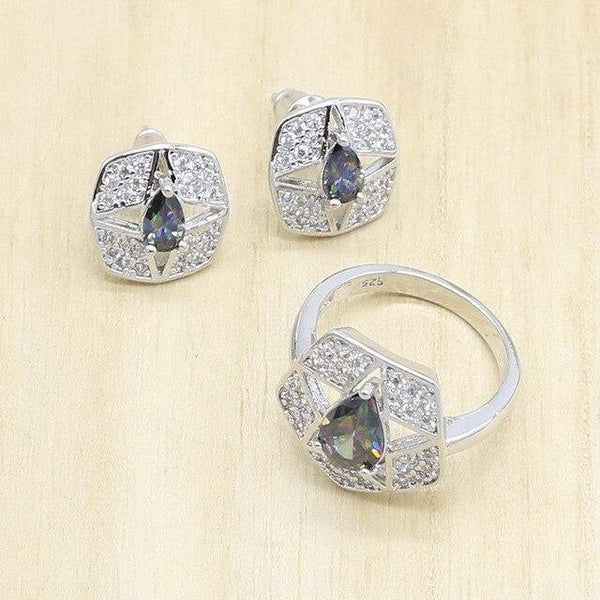 Planet Gates Ring Earring / 10 925 Silver Wedding Jewelry Sets for women Multicolor Zircon Earrings Pendant Necklace Ring Bracelet Christmas Gift