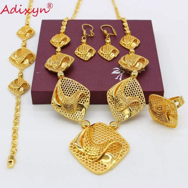 Planet Gates Ring/Earrings/Necklaces/Bracelet Jewelry sets for Women Gold Color African/Nigeria Jewellery Gifts N09052