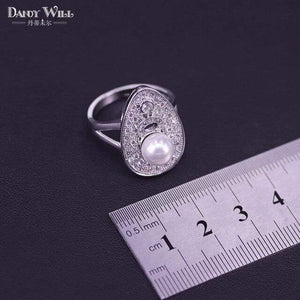 Planet Gates Rings / 7.5 925 Sterling Silver Bridal Pearls Jewelry Sets Women Wedding Jewelry With Pearl Zircon Drop Earrings Ring Pendant Necklace Set