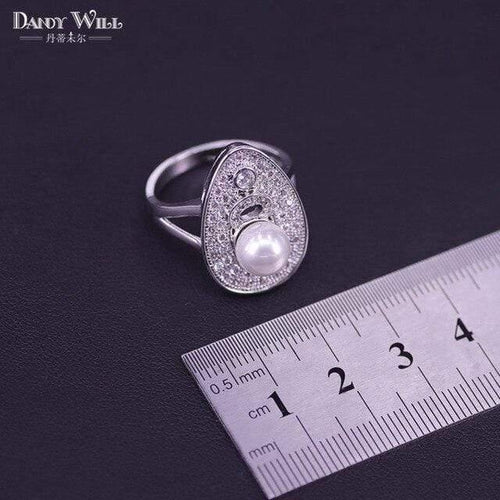 Planet Gates Rings / 7.5 925 Sterling Silver Bridal Pearls Jewelry Sets Women Wedding Jewelry With Pearl Zircon Drop Earrings Ring Pendant Necklace Set
