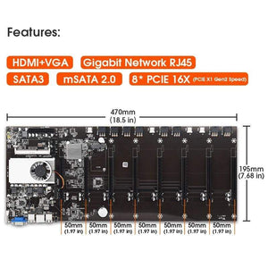 Planet Gates Riserless mining motherboard 8 GPU bitcoin Crypto Etherum Mining Support 1066/1333/1600MHz