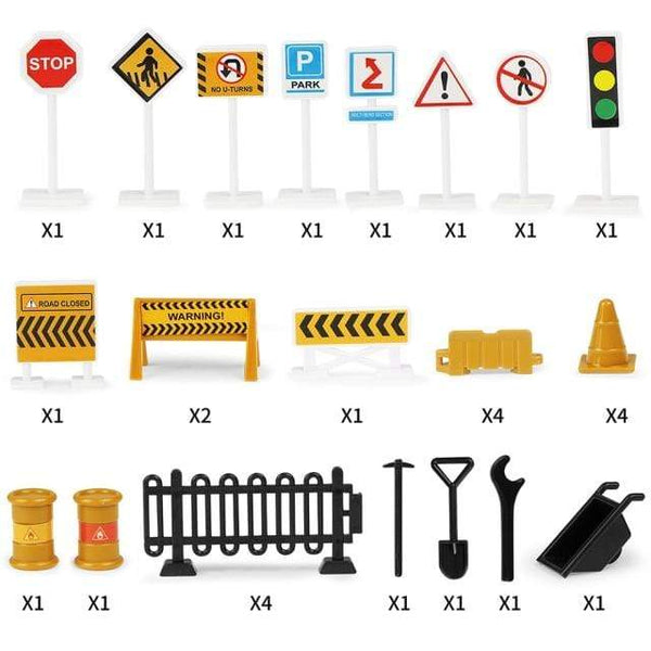 Planet Gates road sign Alloy Engineering Vehicle Dump Truck Excavator Assembly Diecast Model Simulation Construction Cars Toys for Boys Children Gifts