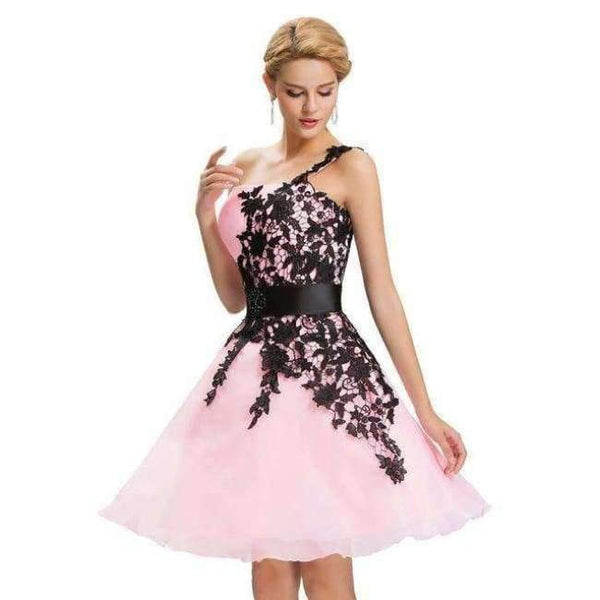 Planet Gates robe de cocktail 3 / 2 / China Cocktail Dresses 2018 Grace Karin elegant Black Lace One shoulder vestido knee length Party dresses robe de cocktail