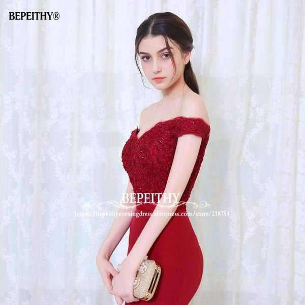 Planet Gates Robe De Soiree Mermaid Burgundry Long Evening Dress Party Elegant Vestido De Festa Long Prom Gown 2017 With Belt