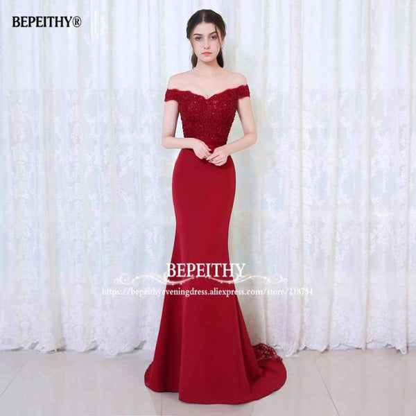 Planet Gates Robe De Soiree Mermaid Burgundry Long Evening Dress Party Elegant Vestido De Festa Long Prom Gown 2017 With Belt