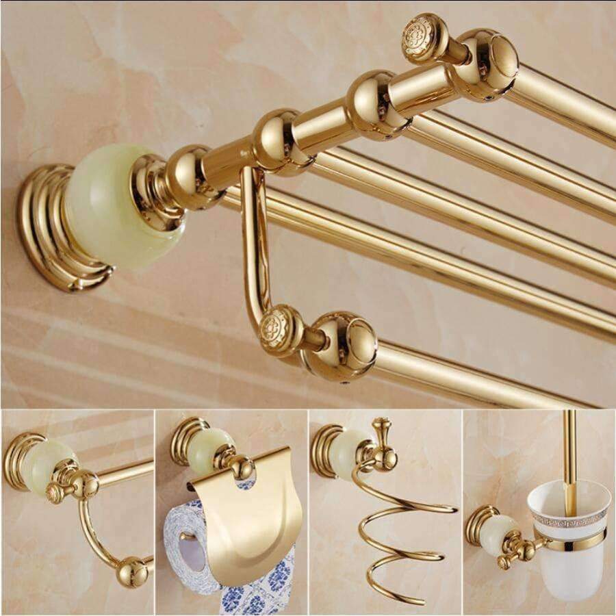 Planet Gates robe hook / China Brass & Jade Bathroom Accessory Set,Paper Holder,Towel Bar,Soap basket,towel rack,towel ring Toilet brush bathroom hardware set
