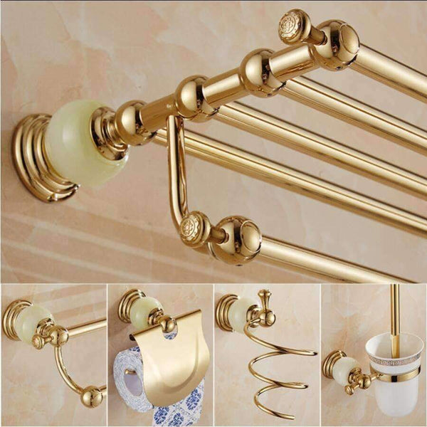 Planet Gates robe hook / China Brass & Jade Bathroom Accessory Set,Paper Holder,Towel Bar,Soap basket,towel rack,towel ring Toilet brush bathroom hardware set