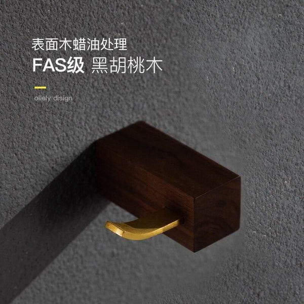 Planet Gates robe hook Walnut Wood Bathroom Hardware Set Creative Towel Ring Cosmetics Mirror Front Shelf Wall Mounted Brass Shaver Rack