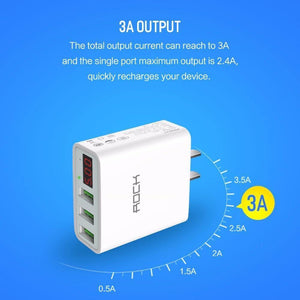 Planet Gates ROCK 3A LED Display EU 3 USB Charger Universal Mobile Phone USB Charger Fast Charging Wall Charger For iPhone Samsung Xiaomi