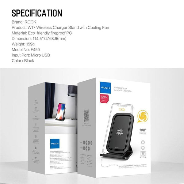 Planet Gates ROCK 7.5W/10W Qi Wireless Charger with Cooling Fan for iPhone XS MAX XR X Samsung Galaxy S9 8 Note 9 Fast Phone Charger Holder