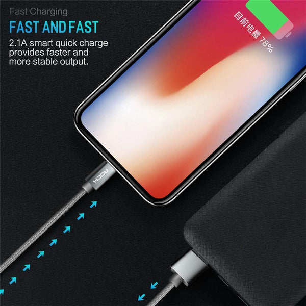 Planet Gates ROCK Cable For IPhone IOS 11 10 9 For Fast Charger Lighting to USB Cables Charging Cord 0.2M 1.0M 1.8M 3M 2.1A  For Mobile Phone
