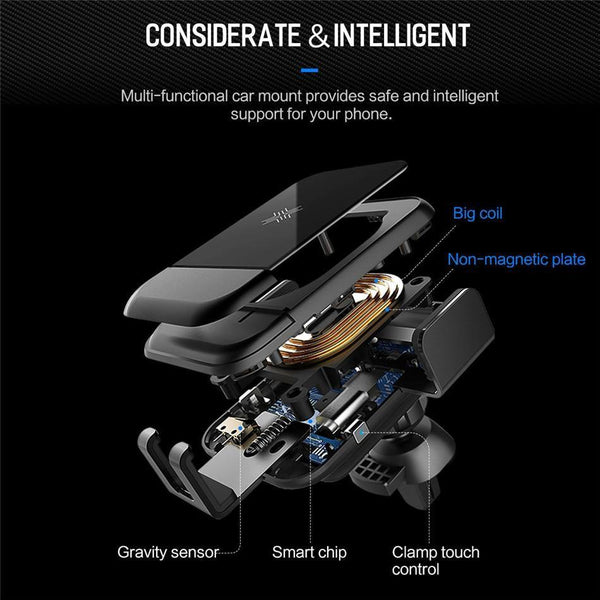 Planet Gates ROCK Car Mount Qi Wireless Charger for iPhone XS XR X 8 Fast Wireless Car Charger Phone Holder for Samsung Galaxy S9 Car Holder