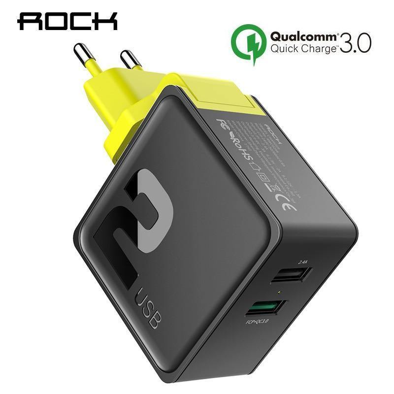 Planet Gates ROCK Dual USB QC 3.0 Charger For iphone 7 8 ipad Samsung S8 Huawei FCP 30W Universal EU US Plug Fast Charging Phone Wall Adapter