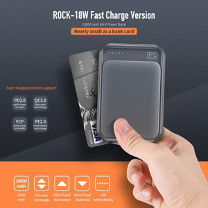 Planet Gates ROCK Mini Power Bank 10000mAh 18W USB C PD Fast Charging QC3.0 Quick Charge External Battery For iPhone Xs Max Samsung S9