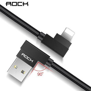 Planet Gates ROCK Mobile Phone USB Cable for iPhone X 8 7 6 5 Plus 90 Degree Right Angle 2.1A Fast Charger Sync Cord for iPad 2 3 4 Air Pro