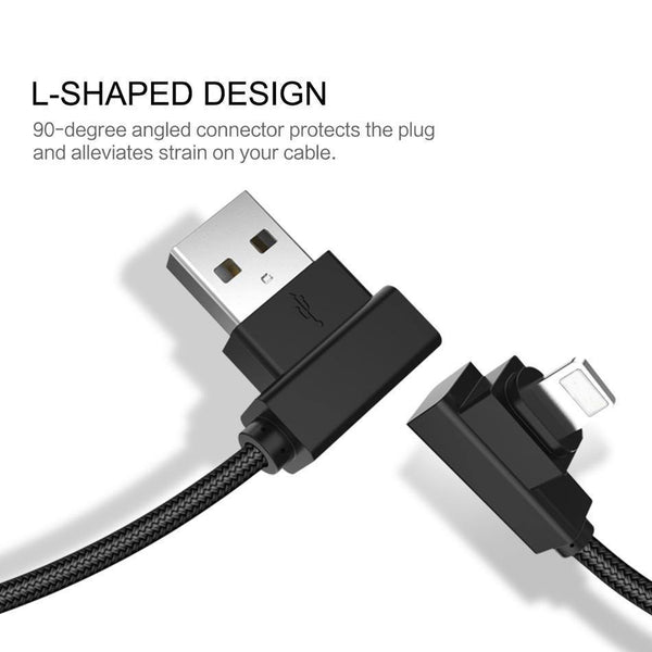 Planet Gates ROCK Mobile Phone USB Cable for iPhone X 8 7 6 5 Plus 90 Degree Right Angle 2.1A Fast Charger Sync Cord for iPad 2 3 4 Air Pro