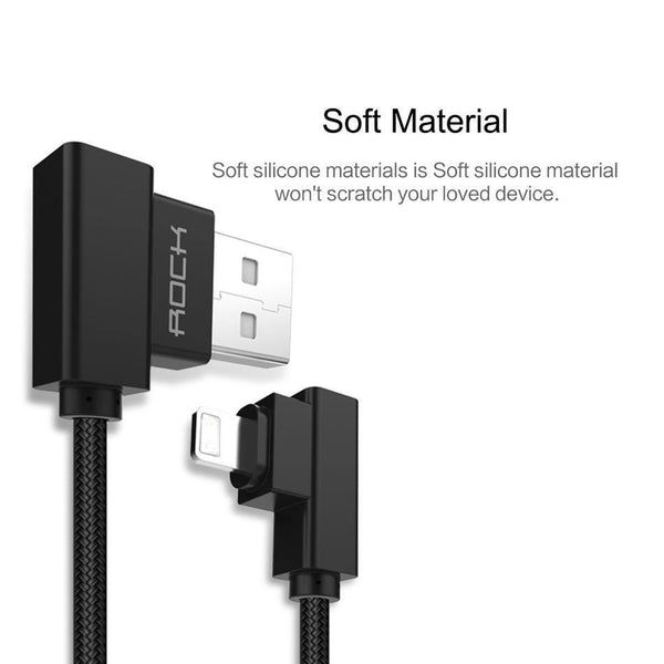 Planet Gates ROCK Mobile Phone USB Cable for iPhone X 8 7 6 5 Plus 90 Degree Right Angle 2.1A Fast Charger Sync Cord for iPad 2 3 4 Air Pro