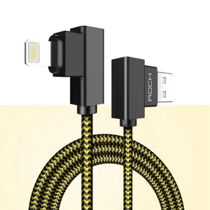 Planet Gates ROCK Mobile Phone USB Cable for iPhone X 8 7 6 5 Plus 90 Degree Right Angle 2.1A Fast Charger Sync Cord for iPad 2 3 4 Air Pro