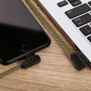 Planet Gates ROCK Mobile Phone USB Cable for iPhone X 8 7 6 5 Plus 90 Degree Right Angle 2.1A Fast Charger Sync Cord for iPad 2 3 4 Air Pro