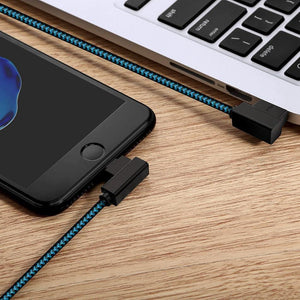 Planet Gates ROCK Mobile Phone USB Cable for iPhone X 8 7 6 5 Plus 90 Degree Right Angle 2.1A Fast Charger Sync Cord for iPad 2 3 4 Air Pro