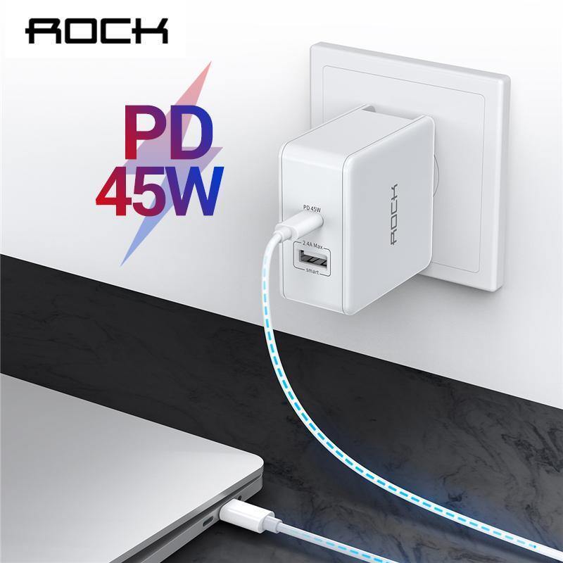 Planet Gates ROCK PD 45W Dual USB Charger Quick Charge US Plug for iPhone XS Max XR X 8 plus Type C USB PD Fast Travel Phone Charger