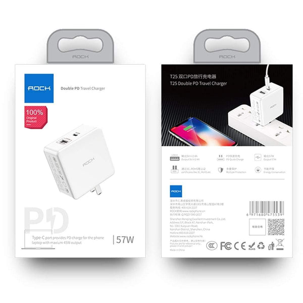 Planet Gates ROCK PD 45W Dual USB Charger Quick Charge US Plug for iPhone XS Max XR X 8 plus Type C USB PD Fast Travel Phone Charger