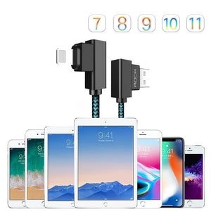 Planet Gates ROCK Phone Cable for iPhone X 8 7 6 5 Plus 90 Degree Right Angle 2.1A Fast Charger L Bending Design Cord for iPad 2 3 4 Air Pro