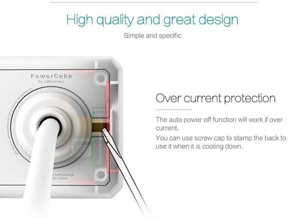 Planet Gates ROCK Phone Charger Four Power Plug Dual USB Port Charger Socket for iPhone/ Samsun Tablets with USB Cable