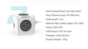 Planet Gates ROCK Phone Charger Four Power Plug Dual USB Port Charger Socket for iPhone/ Samsun Tablets with USB Cable