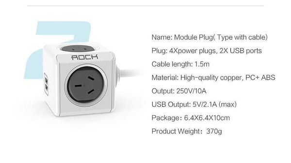 Planet Gates ROCK Phone Charger Four Power Plug Dual USB Port Charger Socket for iPhone/ Samsun Tablets with USB Cable