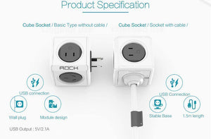 Planet Gates ROCK Phone Charger Four Power Plug Dual USB Port Charger Socket for iPhone/ Samsun Tablets with USB Cable