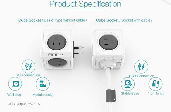 Planet Gates ROCK Phone Charger Four Power Plug Dual USB Port Charger Socket for iPhone/ Samsun Tablets with USB Cable