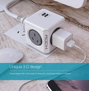 Planet Gates ROCK Phone Charger Four Power Plug Dual USB Port Charger Socket for iPhone/ Samsun Tablets with USB Cable