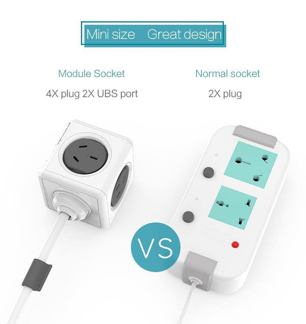 Planet Gates ROCK Phone Charger Four Power Plug Dual USB Port Charger Socket for iPhone/ Samsun Tablets with USB Cable