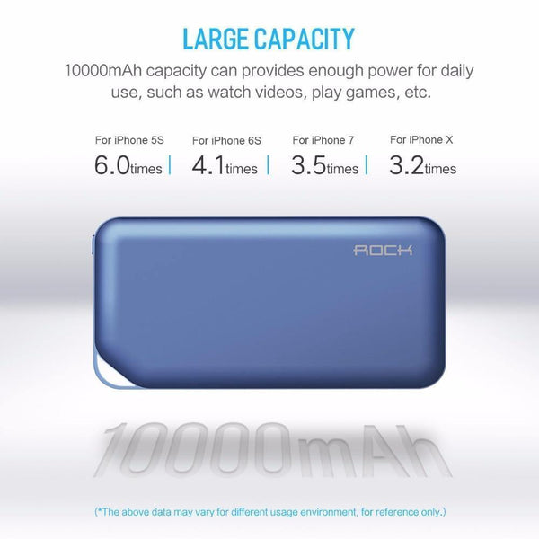 Planet Gates ROCK Power Bank 10000mAh for Xiaomi Portable External Battery Charger Ultra Slim Powerbank for iphone X Samsung Note 8 S8