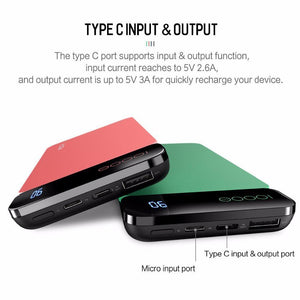 Planet Gates ROCK Power Bank 10000mAh with Digital Display Portable External Battery Type C 5V 3A Powerbank for iphone X Samsung Xiaomi