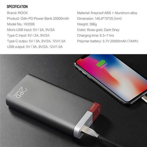 Planet Gates ROCK Power Bank 20000mAh PD QC3.0 2.0 Quick Charge Powerbank Portable External Battery Charger for iphone X Samsung Xiaomi
