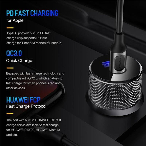 Planet Gates ROCK QC3.0 Quick Charger 30W PD Power Car Charger USB C Type-c Mobile Phone Charger for iPhone SAMSUNG HUAWEI and More