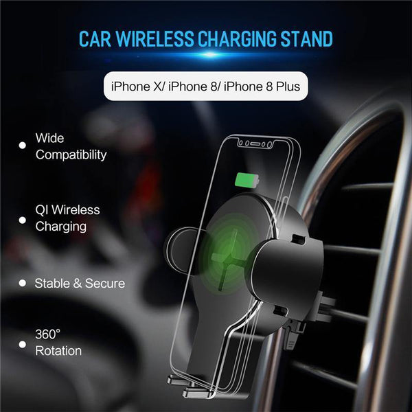 Planet Gates ROCK Qi Fast Wireless Car Phone Charger for iPhone X XS XR 8 Plus Samsung S9 S8 Plus S7 Note 8 Mount